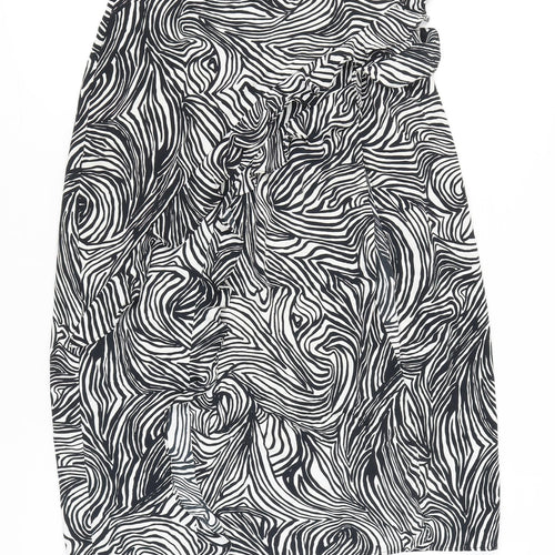Topshop Women’s Black Animal Print Ruffle High Waist Pencil Skirt UK 6