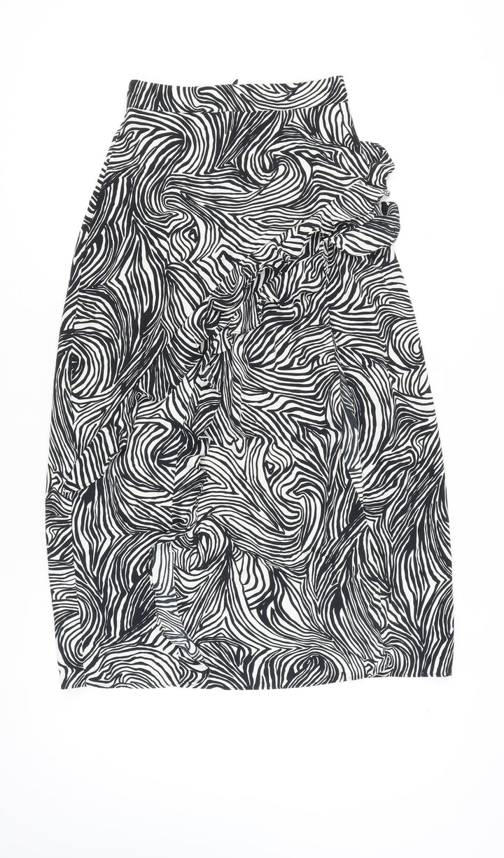 Topshop Women’s Black Animal Print Ruffle High Waist Pencil Skirt UK 6