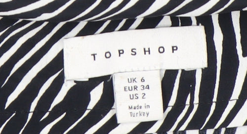 Topshop Women’s Black Animal Print Ruffle High Waist Pencil Skirt UK 6