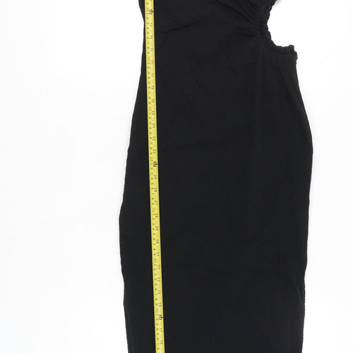 Seven Wonders Women’s Black Size 8 One Shoulder Puff Sleeve Cotton Bodycon Midi Dress