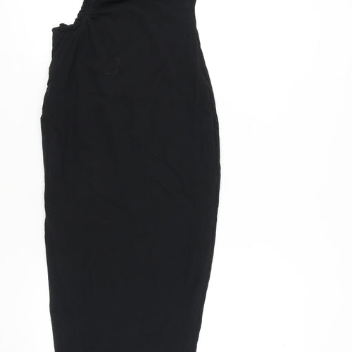 Seven Wonders Women’s Black Size 8 One Shoulder Puff Sleeve Cotton Bodycon Midi Dress