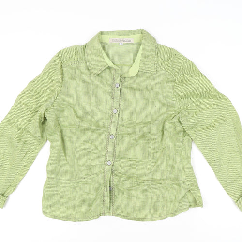 CoCoMenthe Womens Green Striped Button-Up Shirt Size S
