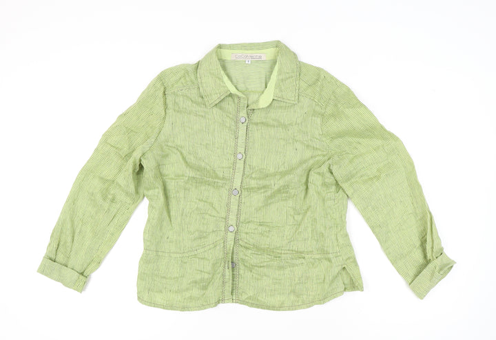 CoCoMenthe Womens Green Striped Button-Up Shirt Size S