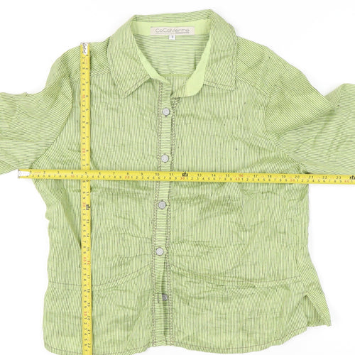 CoCoMenthe Womens Green Striped Button-Up Shirt Size S