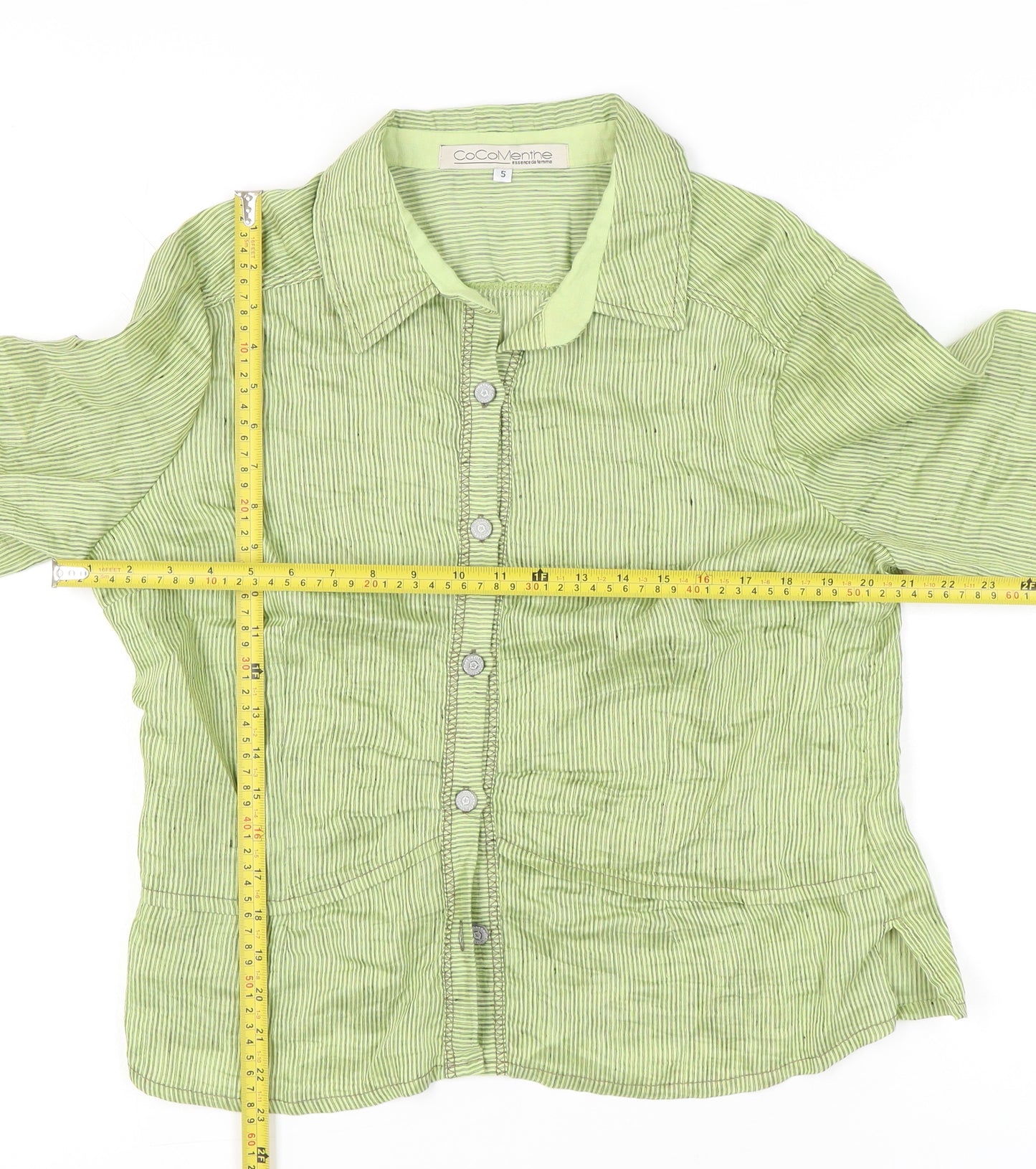 CoCoMenthe Womens Green Striped Button-Up Shirt Size S