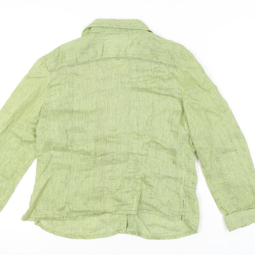 CoCoMenthe Womens Green Striped Button-Up Shirt Size S