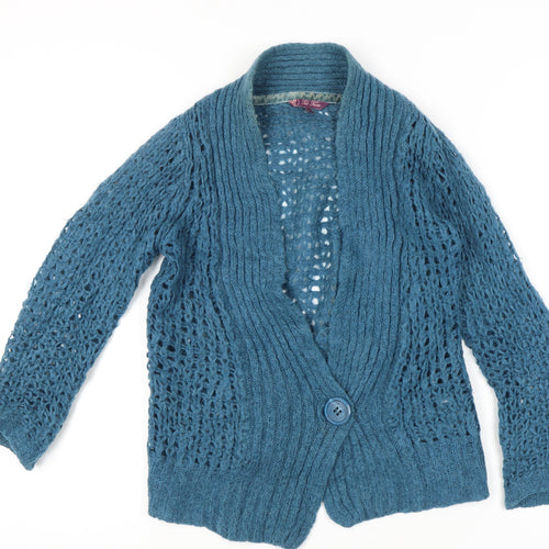 Fat Face Women’s Blue Mohair Blend Cardigan Size 8 Open Knit