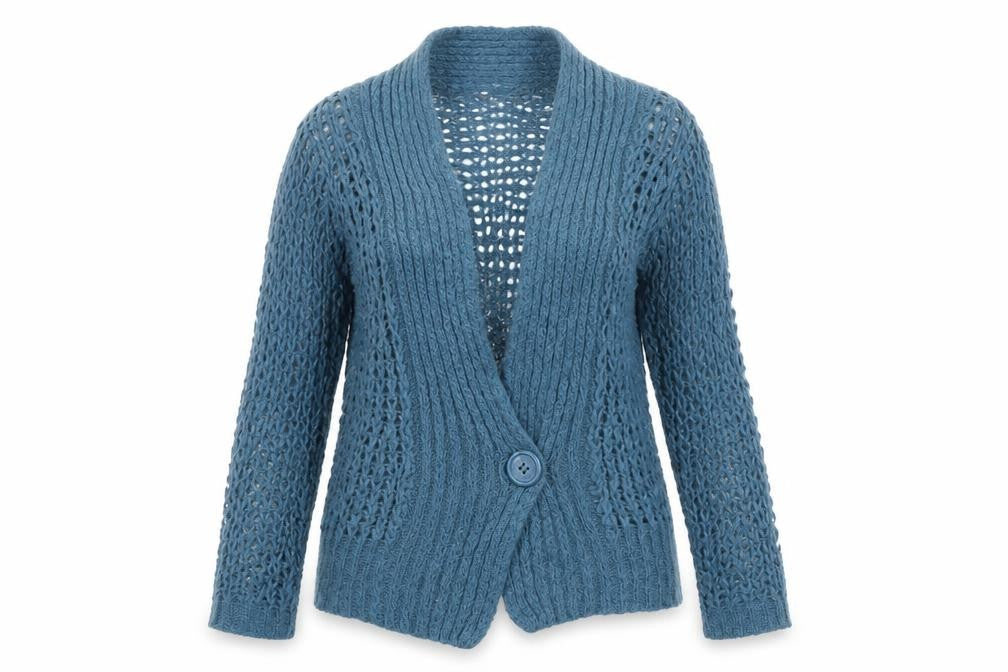 Fat Face Women’s Blue Mohair Blend Cardigan Size 8 Open Knit