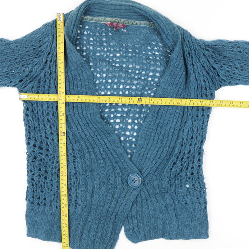 Fat Face Women’s Blue Mohair Blend Cardigan Size 8 Open Knit