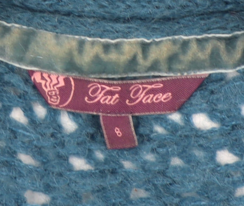 Fat Face Women’s Blue Mohair Blend Cardigan Size 8 Open Knit