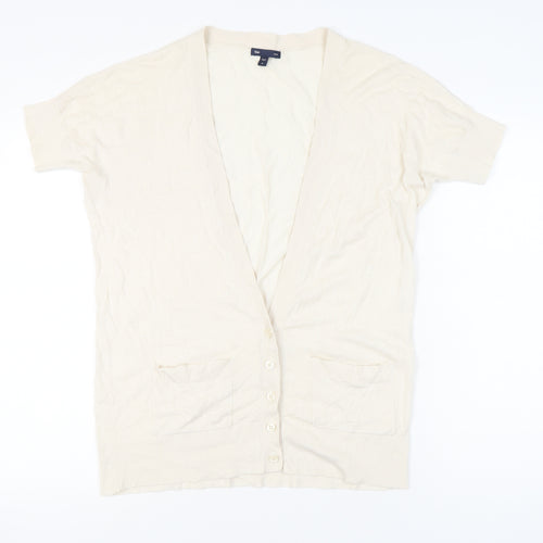 Gap Womens Beige Cotton Cardigan Medium Short Sleeve V-Neck