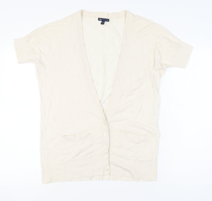 Gap Womens Beige Cotton Cardigan Medium Short Sleeve V-Neck
