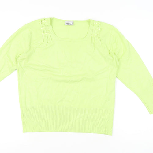 Roman Originals Womens Green Size 16 Pullover Square Neck Jumper