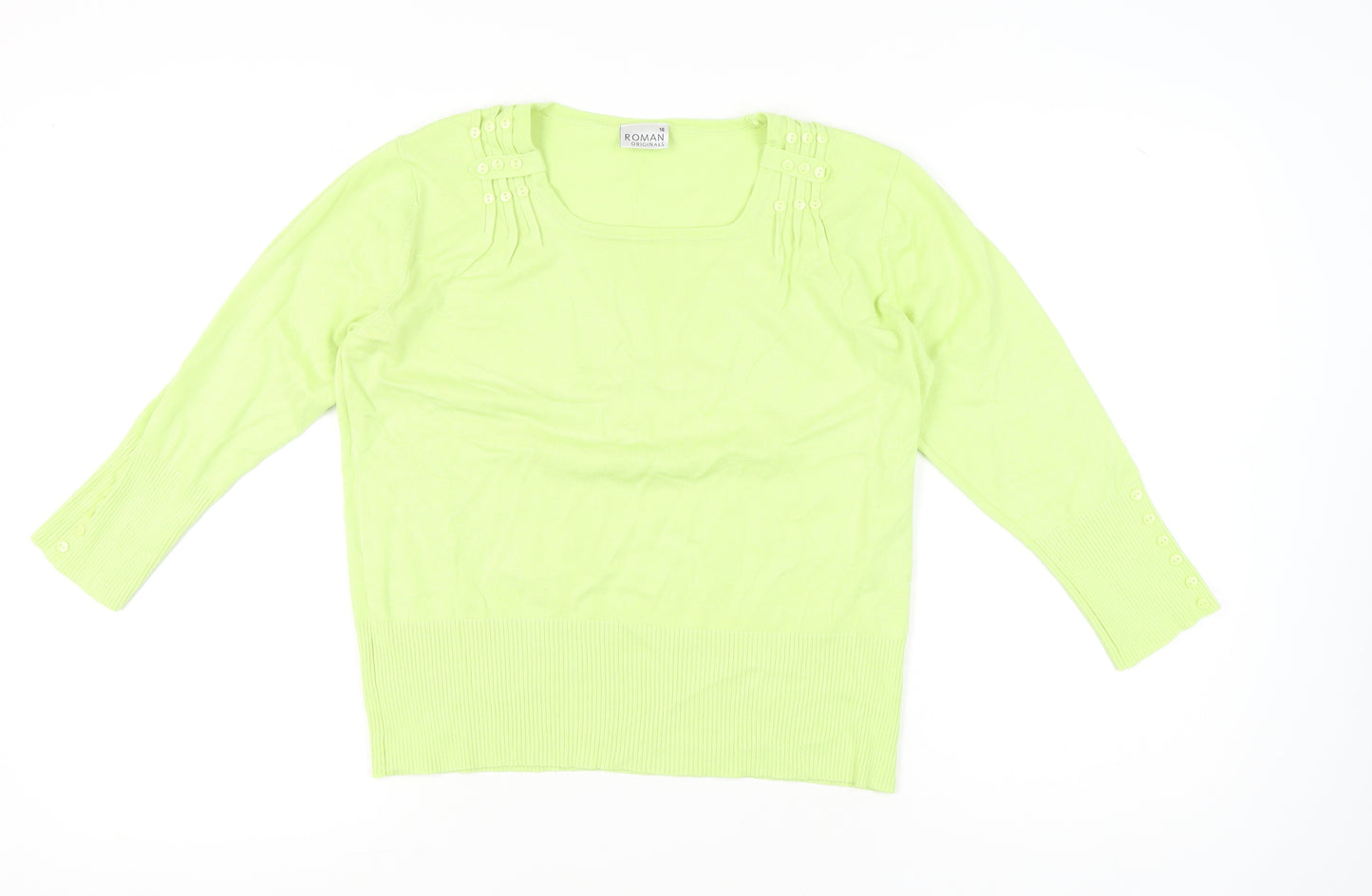 Roman Originals Womens Green Size 16 Pullover Square Neck Jumper