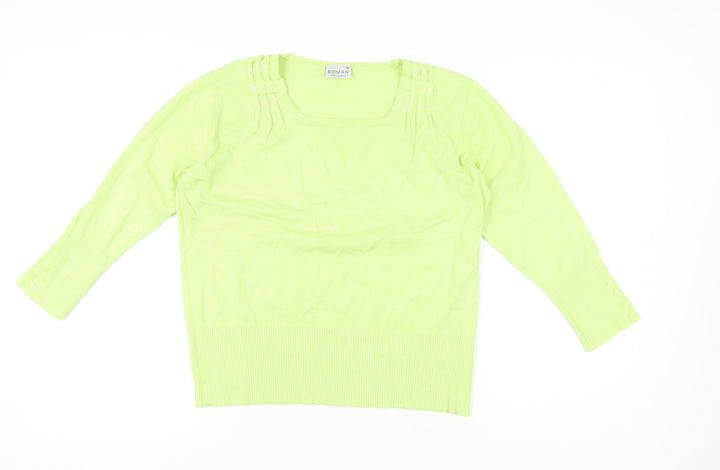 Roman Originals Womens Green Size 16 Pullover Square Neck Jumper
