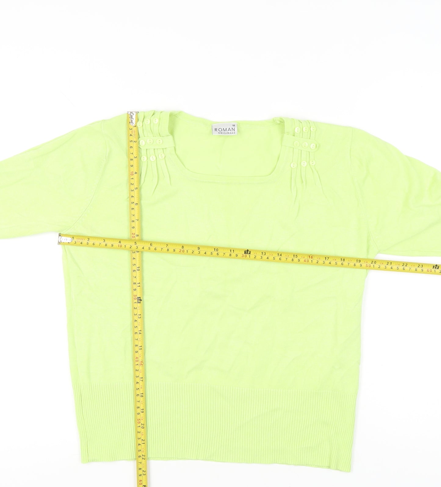 Roman Originals Womens Green Size 16 Pullover Square Neck Jumper