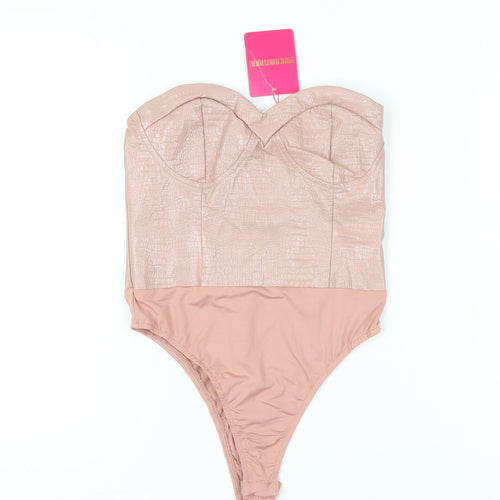 Pink Boutique Womens Beige Size 8 Strapless Bodysuit Partywear