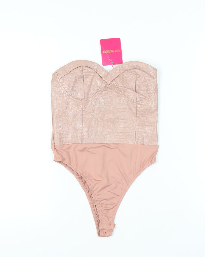 Pink Boutique Womens Beige Size 8 Strapless Bodysuit Partywear