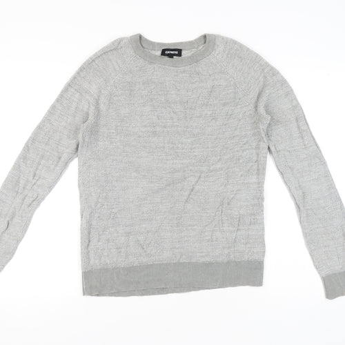 Express Men’s Grey Cotton Crew Neck Jumper Size L Regular Fit