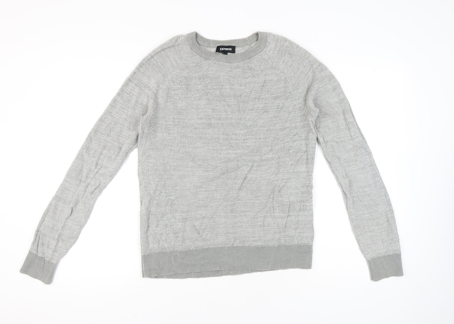 Express Men’s Grey Cotton Crew Neck Jumper Size L Regular Fit