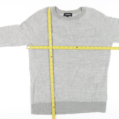 Express Men’s Grey Cotton Crew Neck Jumper Size L Regular Fit