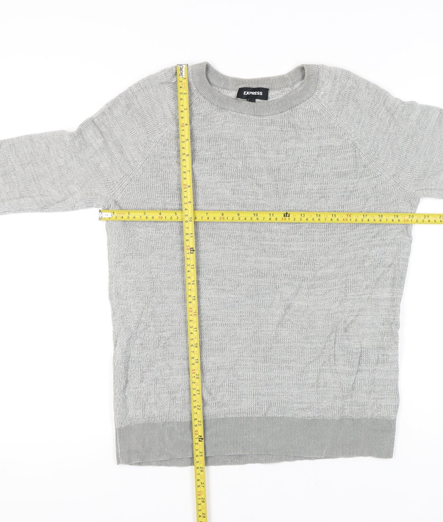 Express Men’s Grey Cotton Crew Neck Jumper Size L Regular Fit