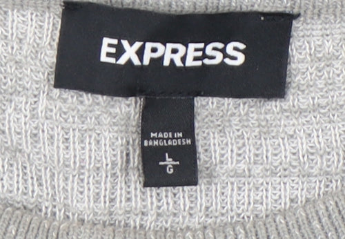 Express Men’s Grey Cotton Crew Neck Jumper Size L Regular Fit
