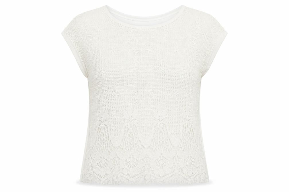 Pull&Bear Womens Ivory Lace Crochet T-Shirt Size 8 Casual Summer