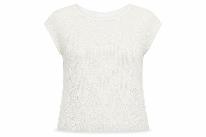 Pull&Bear Womens Ivory Lace Crochet T-Shirt Size 8 Casual Summer