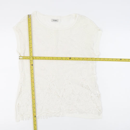 Pull&Bear Womens Ivory Lace Crochet T-Shirt Size 8 Casual Summer