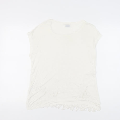 Pull&Bear Womens Ivory Lace Crochet T-Shirt Size 8 Casual Summer