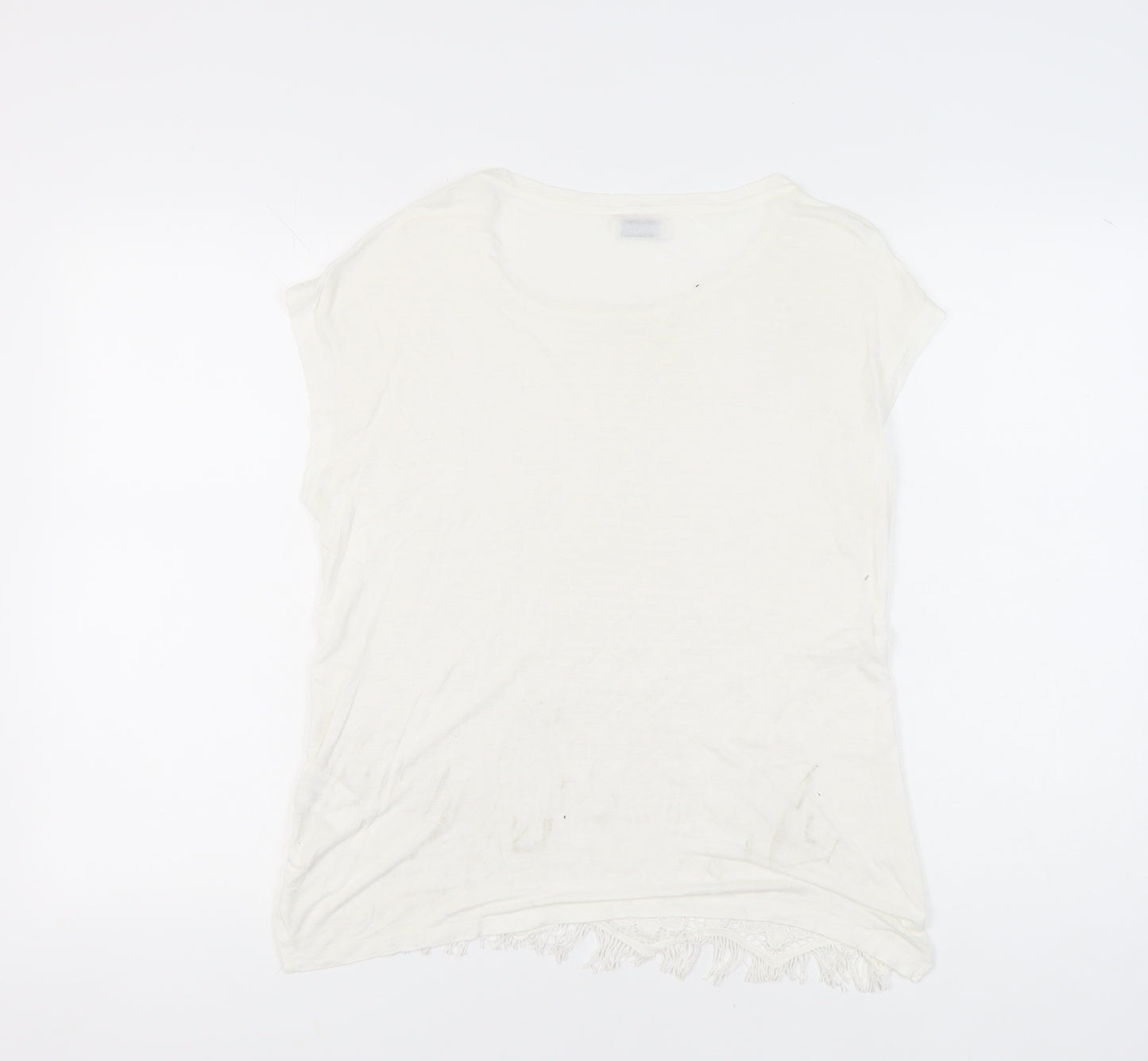 Pull&Bear Womens Ivory Lace Crochet T-Shirt Size 8 Casual Summer