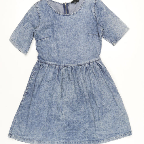 New Look Women’s Blue Denim Skater Dress Size 8 Knee Length
