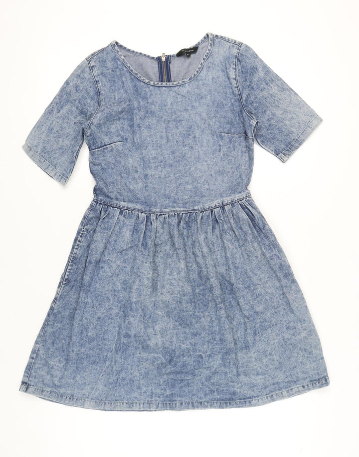 New Look Women’s Blue Denim Skater Dress Size 8 Knee Length
