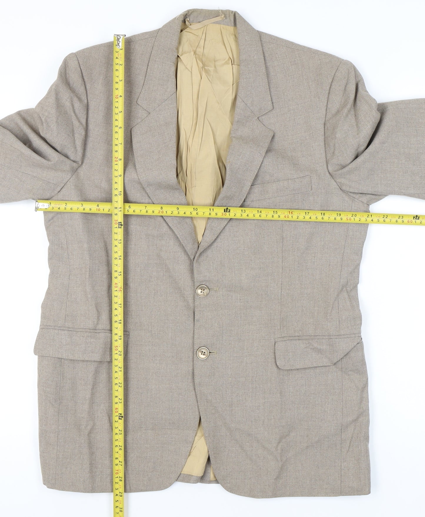 Finesse Men's Beige Blazer Jacket 42R Classic Notch Lapel Formal