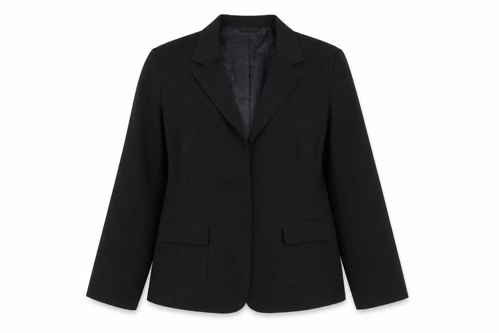 Front view of Next women’s black pinstripe blazer uk 18 regular fit work jacket