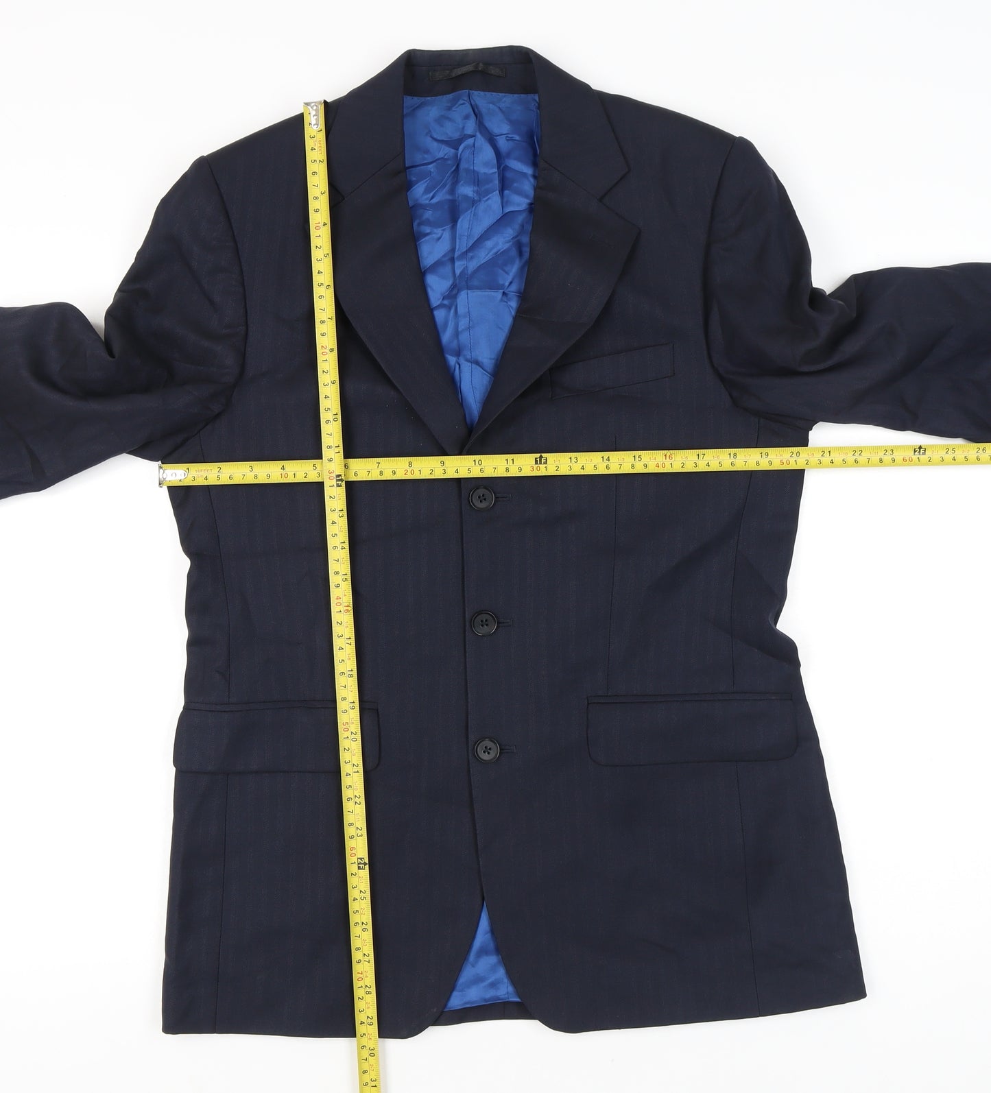 Charles Tyrwhitt Men's Blue 38R Wool Blazer Jacket Notch Lapel