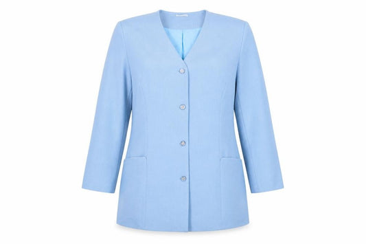 Front view of Toddy of Sweden women’s blue, size UK 18, suit jacket four-button formal