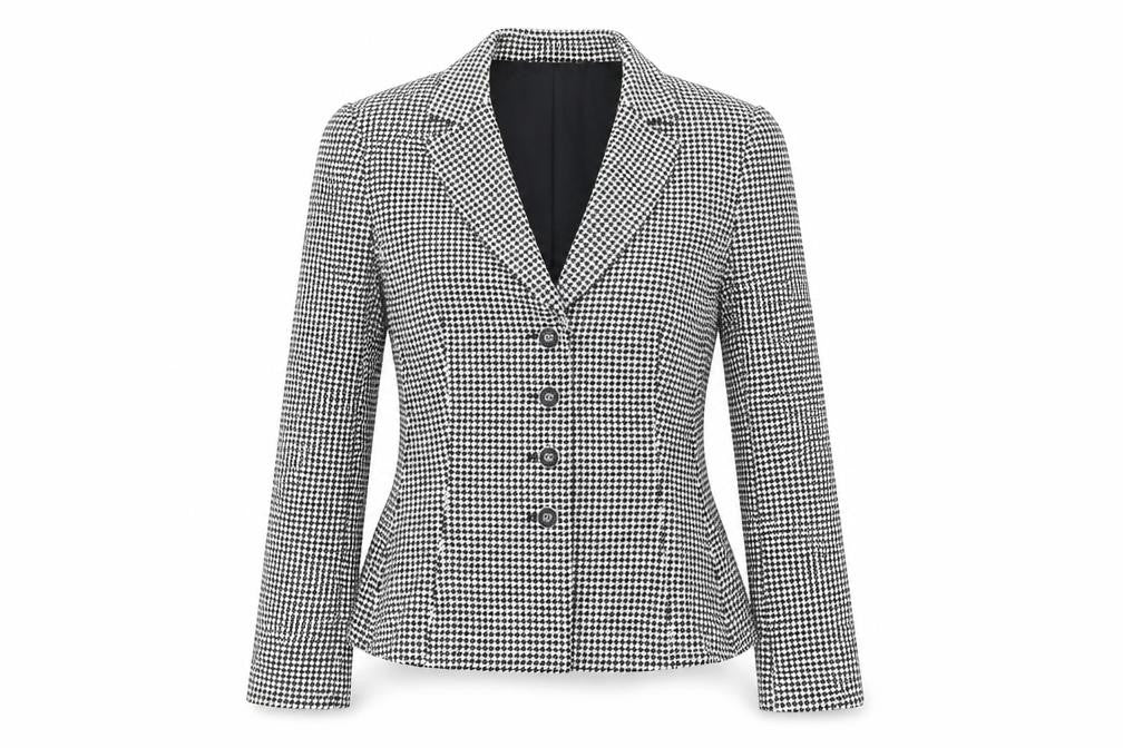 Front view of Élégance Paris Women's Black Houndstooth Blazer, size 12