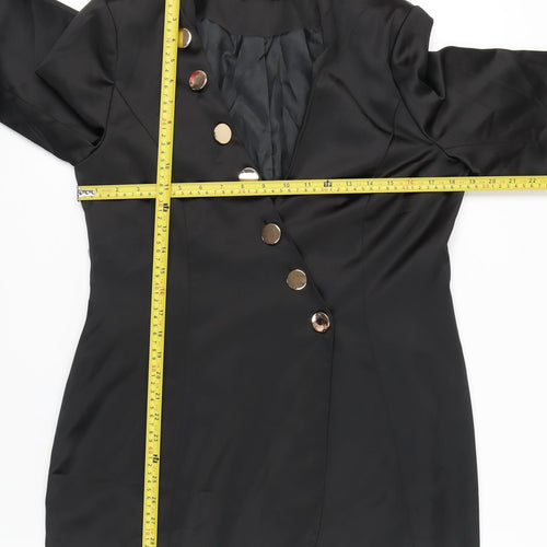 Boohoo Women Black Size 14 Shift Mini Dress Long Sleeve V-Neck