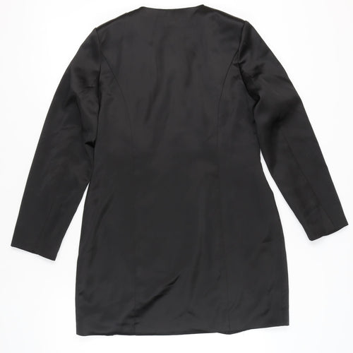 Boohoo Women Black Size 14 Shift Mini Dress Long Sleeve V-Neck