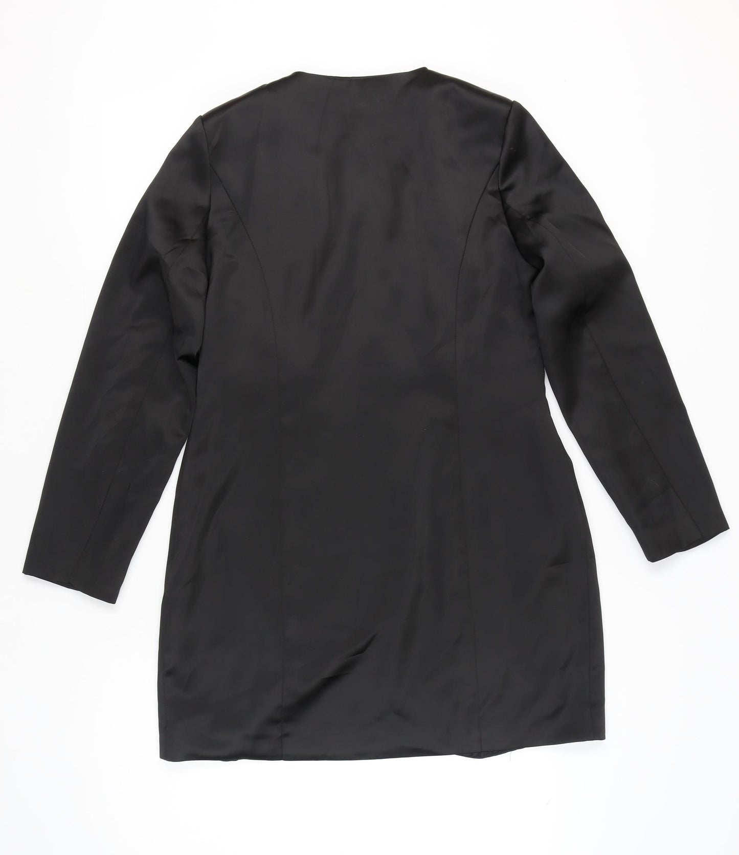 Boohoo Women Black Size 14 Shift Mini Dress Long Sleeve V-Neck