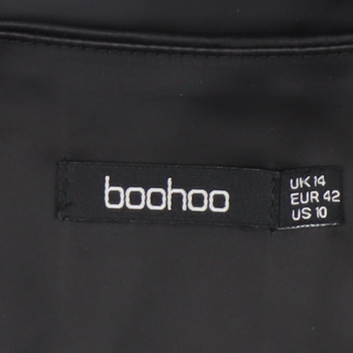 Boohoo Women Black Size 14 Shift Mini Dress Long Sleeve V-Neck