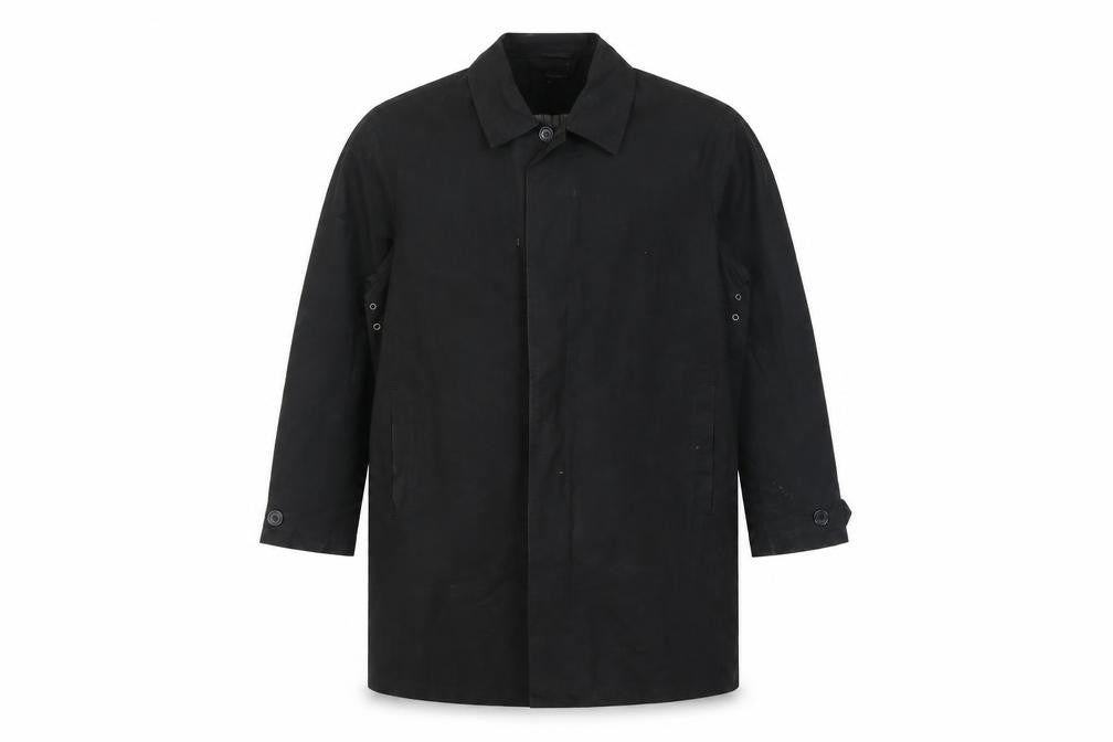 Front view of Tom English Men's Black Polyester Overcoat Jacket, size L