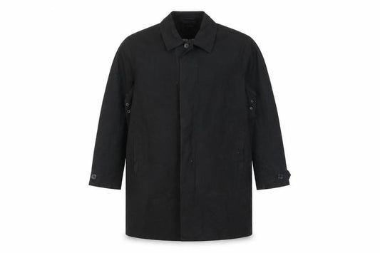 Front view of Tom English Men's Black Polyester Overcoat Jacket, size L
