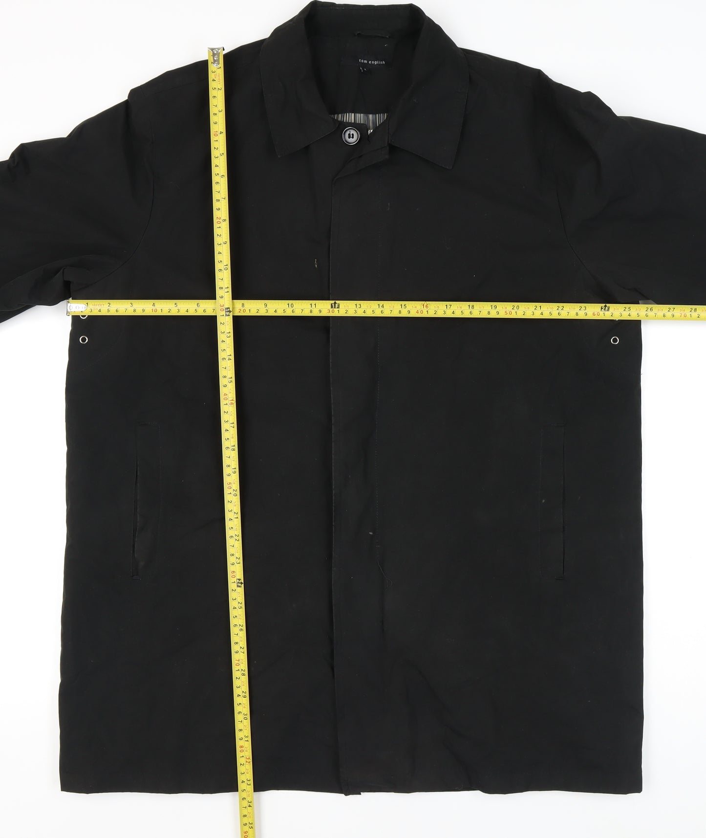 Tom English Men's Black Polyester Overcoat Jacket Size L