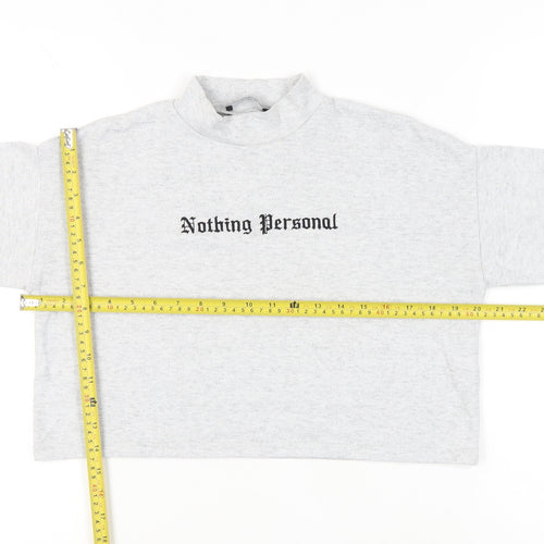 Bershka Women's Grey Cropped Mock Neck Long Sleeve T-Shirt Size 8
