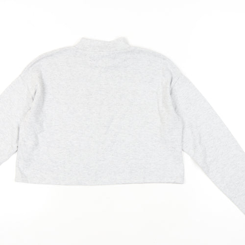 Bershka Women's Grey Cropped Mock Neck Long Sleeve T-Shirt Size 8