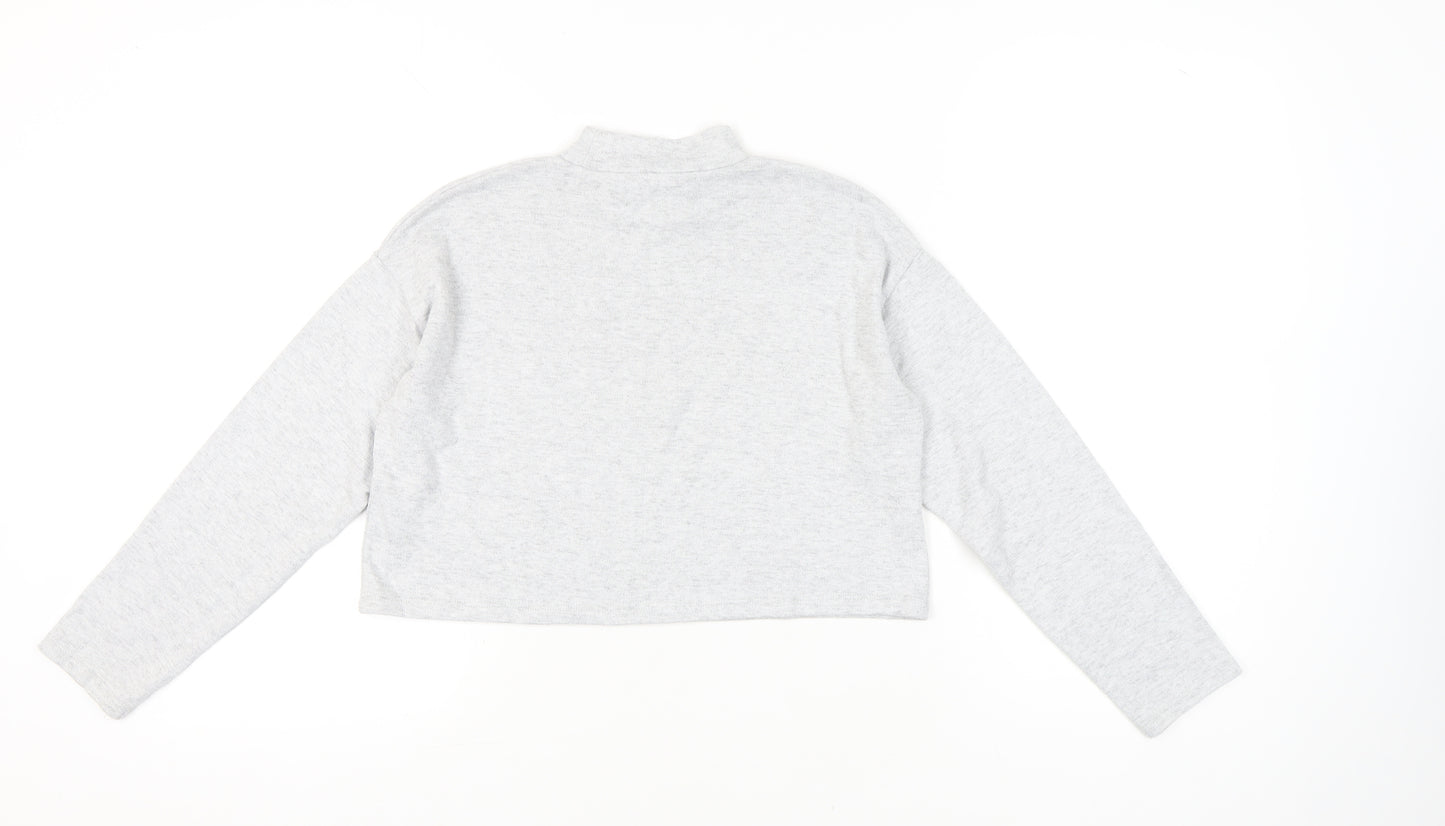Bershka Women's Grey Cropped Mock Neck Long Sleeve T-Shirt Size 8