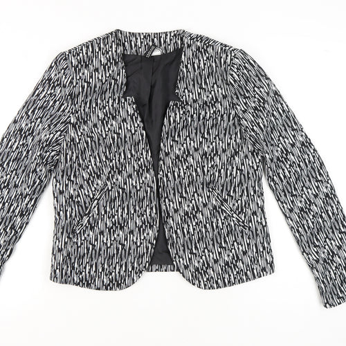 H&M Divided Womens Black White Geometric Blazer Size 16